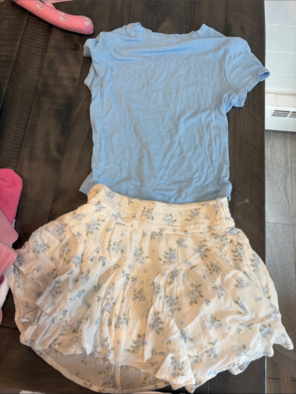 Hollister White Mini Skirt with Light Blue Floral Print